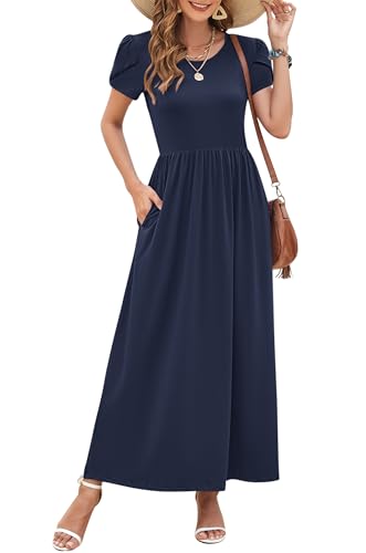 Image of AUSELILY Women's Summer Maxi Dresses Petal Sleeves Casual Empire Waist Long Dress with Pockets 2025 New