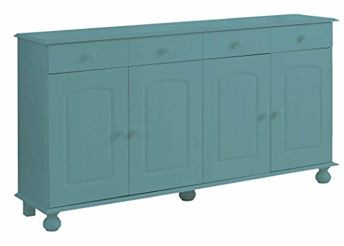 Image of APRODZ Solid Wood Sideboard Cabinet for Living Room | Wooden Storage Cabinet with 3 Drawers & 3 Doors | Kitchen Crockery Cabinet | Drawer Cabinet for Dining Room Bedroom Home | 161x35x79 cm,Scuba Blue