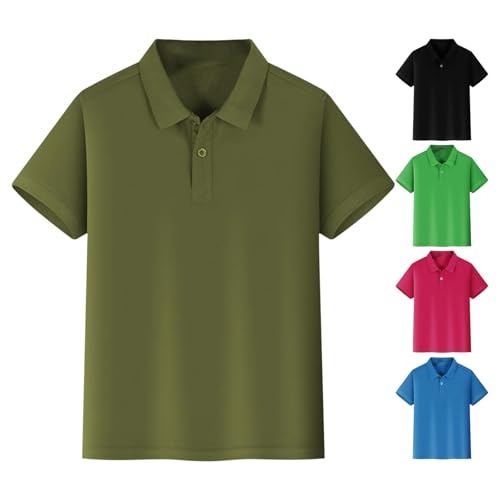 Boys Pol𝐨 Shirts for Teen Half Button Lapel Neck Short Sleeve Plain School Uniform Comfort Casual Pullover Shirts