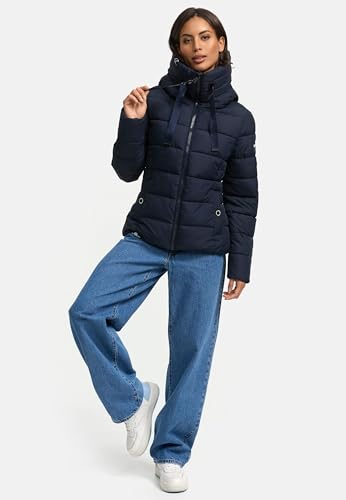 Navahoo Damen Winterjacke warme Steppjacke mit hohem Kragen und verstellbarer Kapuze Amayaa Navy Gr. M