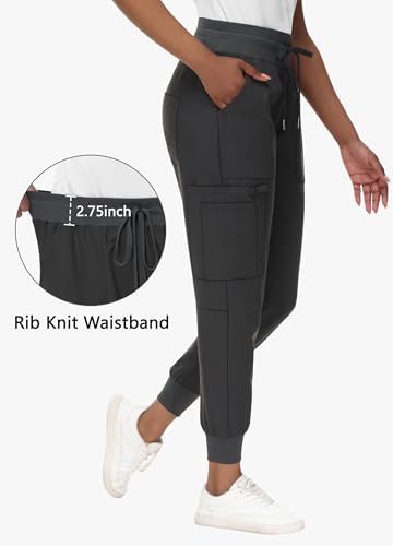 Image of MIVEI High Waisted Jogger Style Scrub Pants for Women - 8 Pockets Medical Bottoms Tapered Yoga Waistband Ribbed Ankle Cuffs