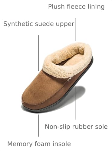Image of NewDenBer Men's Warm Memory Foam Slippers Suede Plush Fleece Lined Slip on Indoor Outdoor Clog House Shoes