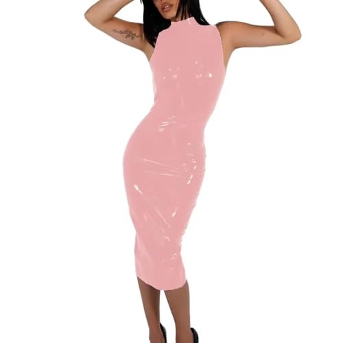 Vêtements wetlook robe moulante en PVC brillant pour femmes fatales