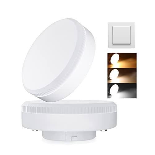 BVCL Bombilla LED GX53, Controles de interruptor tricolor， 7W, 600 Lumens, AC/DC 190-260V, Sustituye a las bombillas halógenas GX53 de 60W, 2pcs