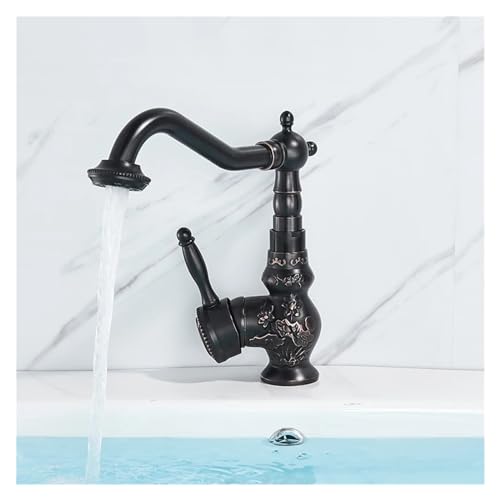 Robinet d'évier à poignée unique noir avec mélangeur d'eau rotatif - 4