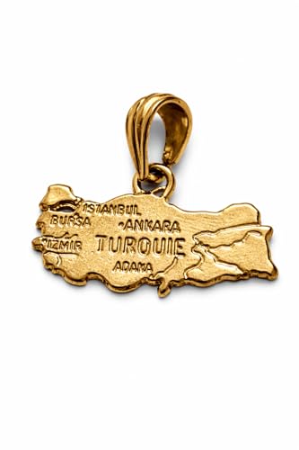 Générique Pendentif Carte de la Turquie Doré – Collier Turquie – Bijou Turquie Homme Femme – Acier Inoxydable