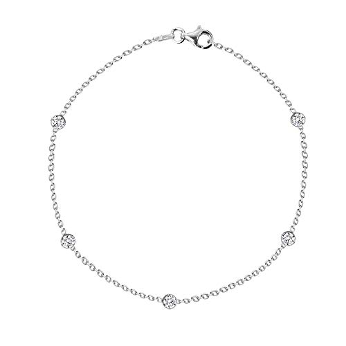 Ritastephens Sterling Silver Small Cz By The Yard Station Anklet Bracelet Chain Anklet, 10" #TOP20