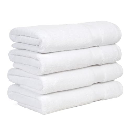 Image of Arvind 100% Cotton Towels for Bath | Towels for Bath Large Size | 500 GSM Bath Towel - Soft & Absorbent | 4 Piece Bath Towel for Men /Women | Urban Comfort | 70 cm x 140 cm - White