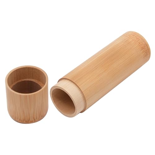 HOUDERCO 竹製密閉携帯用茶缶 丸型密封茶葉保存容器 コーヒー豆収納対応 持ち運び便利 小型茶筒 家 オフィス用