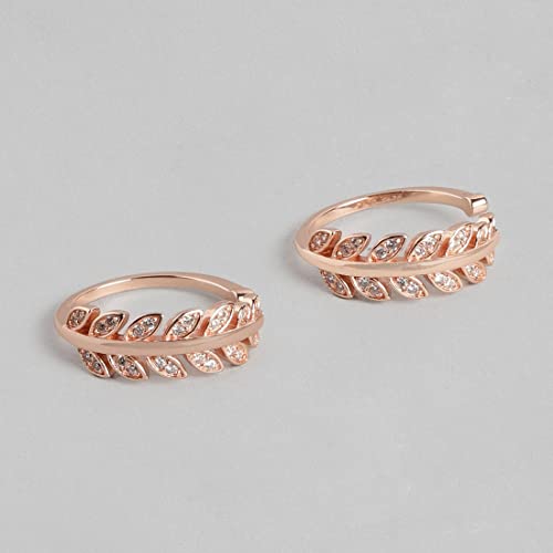ZAVYA 925 Sterling Silver Cubic Zirconia CZ Leaves Rose Gold Plated Adjustable Pair Toe Ring for Women | Stylish Silver Jewellery | Gift for Women | With Certificate and 925 Hallmark