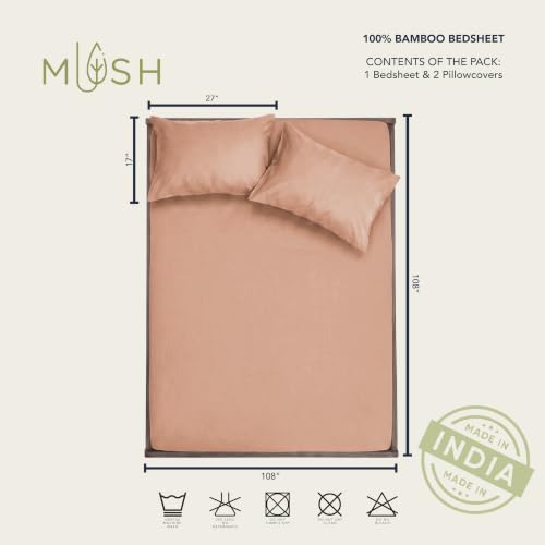 Image of Mush 100% Bamboo King Size Bedsheet with 2 Pillow Covers | 100x108 in | 300 TC Bedsheet for Double Bed King Size | Ultra Soft, Natural Breathable & Cooling Double Bed Luxury Sheets (Dusty Peach)