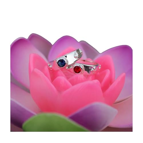 Handmade Couple Moving Castle Silver Rings Red and Blue Gem Accessories Gift for Women And Men2