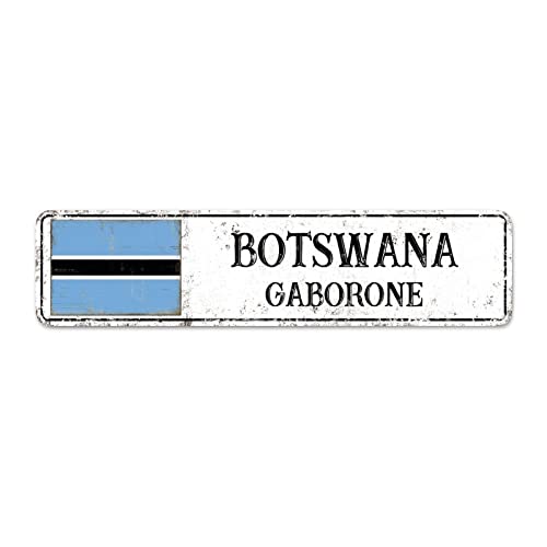 Plaque de rue personnalisée du Botswana avec drapeau du Botswana - En métal - Décoration intérieure et extérieure pour la maison, le jardin, les cafés, 30,5 x 7,6 cm