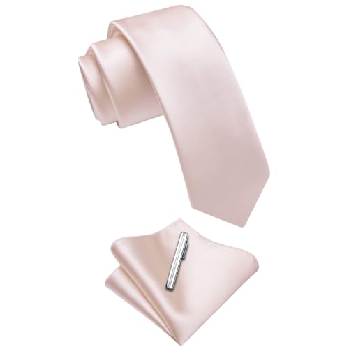Image of YourTies Skinny Ties for Men Solid 2.4 inch Slim Necktie Handkerchief Clip Set