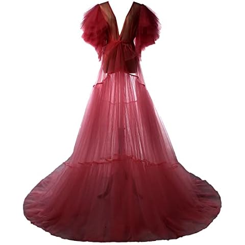 Daily Life Mall Women's maternity robe for photoshoot Tulle Bridal Robes Old Hollywood Maternity robe burgundy Nightgown tulle Bathrobe for women Cover