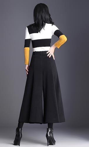 chouyatou Women's Wool Blend Culottes Capri Cropped Pants Pleated High Waist Wide Leg Palazzo Trousers2