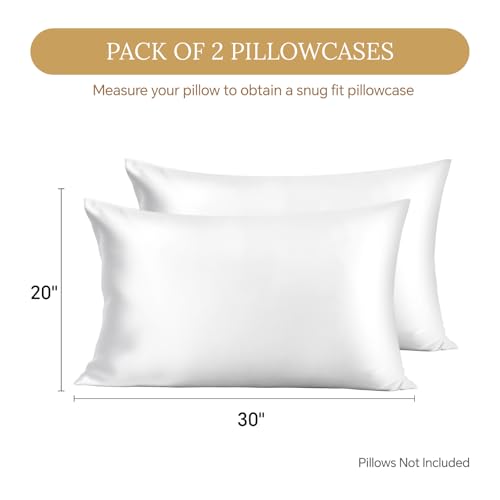 Image of INFIIXSO Mulberry Silk Pillowcase 2 Count, Silk Pillow Cases Queen Size Set with Hidden Zipper 20x30 Inches, Ultra Smooth and Soft Cooling Pillow Cases for Hot Sleepers (White, 2 Count)