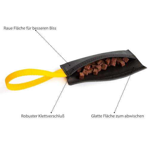 CopcoPet Futterdummy aus Leder – Robuster Futterbeutel & Trainingsdummy für Hunde ca. 15 x 6 cm, Cognac – Hundespielzeug zum Apportieren & für Hundetraining, Welpen & Erwachsene, befüllbar