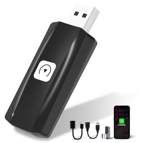 MSXTTLY Adaptador Carplay Inalámbrico, 2024 U2C Dongle Carplay Inalámbrico Compatible con Autos 2017-2024 con OEM Carplay y iOS 10+, Negro