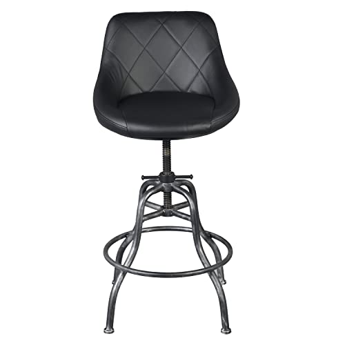 Fubiruo Industrial Pu Round Bar Stool With Back Rest Metal Counter Height Adjustable Swivel Pub Chair Home Kitchen Bar Stools With Footrest 22.45-27.2 Inch Silver #TOP5