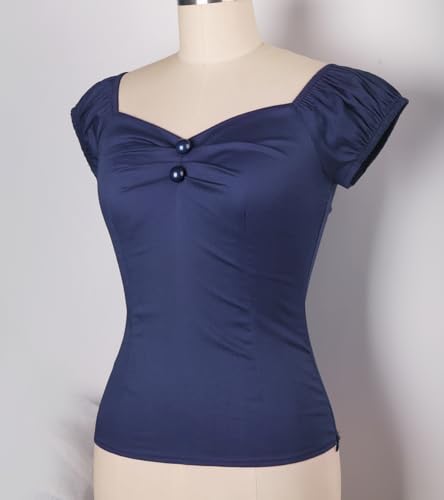 Image of YARN & INK Women's Rockabilly Tops 1950s Pinup Shirt Casual Off Shoulder Vintage Blouse