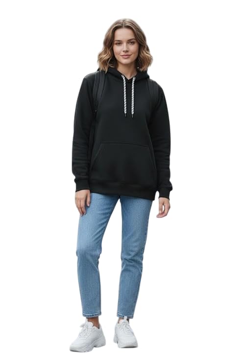 the sabio Women’s Solid Hoodie | Mixed Cotton Winter Sweatshirt with Kangaroo Pocket | Soft & Warm Casual Pullover for Girls | Regular Fit-picture-43