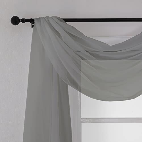 Image of Chyhomenyc Charcoal Grey Sheer Scarf Valances for Windows 216 Inch Extra Long, Window Scarf Drapes Rod Pocket Backdrop for Wedding Arch Draping /Party /Canopy Bed /Living Room, 2PC, 18 Feet Length