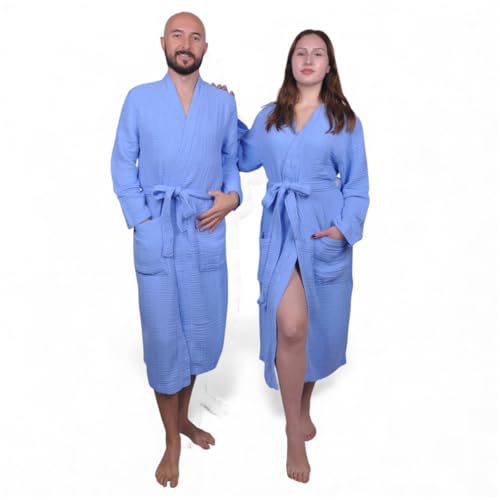 Image of Muslin Bathrobe - Cotton Gauze Robe for Women and Men - Lightweight Breathable Summer Kimono - Boho Spa /Maternity Robe