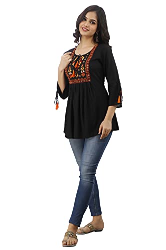 DMP FASHION Women’s Rayon Embroidery Work Top with Tasseles at Front and on Both Sleeves DMP FASHION Women’s Rayon Embroidery Work Top with Tasseles at Front and on Both Sleeves