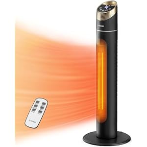 Space Heater for Indoor Use, 34″ Quiet Heating Space Heater for Large Room with Remote, 3 Modes, Overheating & Tip-Over Protection, Oscillating Ceramic Tower Heater for Garage, Home, Black