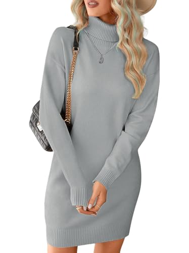 Robe pull à col montant JFAN pour femme | Tricot mi-long d'hiver casual