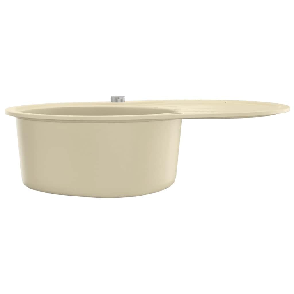 Fregadero de granito ovalado, color beige, extraprofundo, de resina de cuarzo, 770 x 490 mm, con cesta colador y desagüe para cocina