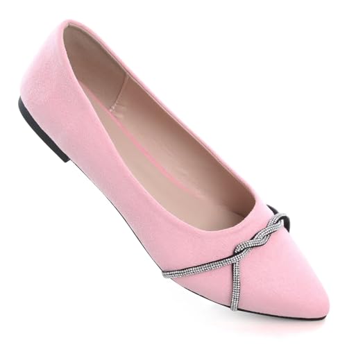 Image of TN TANGNEST Womens Casual Flats Chain Ballet Flats | Fashion Pointed Toe Rhinestone Flats, Comfort Slip On Dress Shoes for Business Work Office Wedding Party