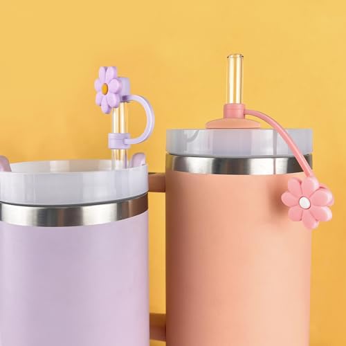 Velaco 12PCS Silicone Straw Covers Cap Compatible with Stanley 30&40 Oz Cup, 10mm Cute Flower Straw Toppers for Tumblers, Dust-Proof Drinking Straw Caps for Reusable Straws Tips Lids
