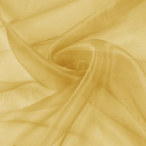 VACVELT Sheer Organza Fabric by The Yard 60 Inch Wide Gold Organza Fabric Bolt Bridal Sheer Tulle Fabric Silk Organza Roll for Wedding Party Decorations Backdrop Curtain (1 Yard)