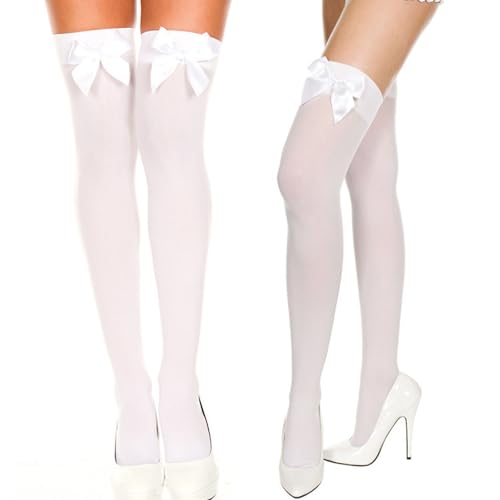 2 Pairs Stockings for Women Hold Up Stockings, White Knee High Socks, Thigh High Socks White Stockings Long White Socks White Stockings for Women Womens Stockings Knee Long Stockings With White Bows