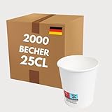 COVR 2000 Weiße Pappbecher 25 cl – 8 oz (2000 Stück), Recycelbar, für Heiße und Kalte Getränke, Stabil und mit Gutem Griff, Widerstandsfähig