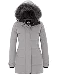 Wantdo Women’s Outdoor Winter Fleeced Lined Puffer Coat Long Warm Thicken Parka Coat Classic Ladies Water Resistant Padded Jacket Hooded Windproof Quilted Jacket Grey L