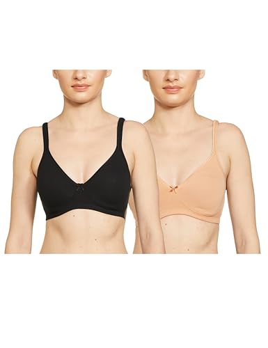 Amazon Brand - Symbol Women's Cotton Modern Shaper Bra (Pack of 2) (SYMBRA03-PO2_Black-Skin_32 C)
