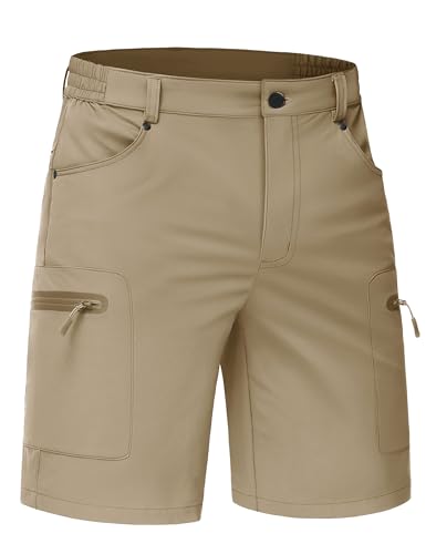TACVASEN Men's Summer Outdoor Shorts 10 Inch Inseam Quick Dry Stretch Casual Cargo Khaki Shorts with 5 Zipper Pockets for Hiking Golf