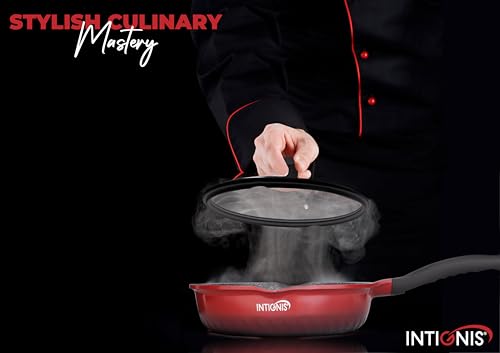 INTIGNIS Deep Non-Stick Frying Pan with Lid – 3-in-1 Sauté Pan, Skillet & Mini Wok – GREBLON Ceramic Coating | Induction Hob Safe | Stainless Steel Base |PTFE & PFOA Free