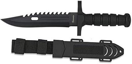 Cuchillo de caza grande de hoja fija de 19 cm, ideal para cazadores y amantes de la naturaleza. Mango de madera ergonómico, resistente y con funda de cuero para llevar en el cinturón.