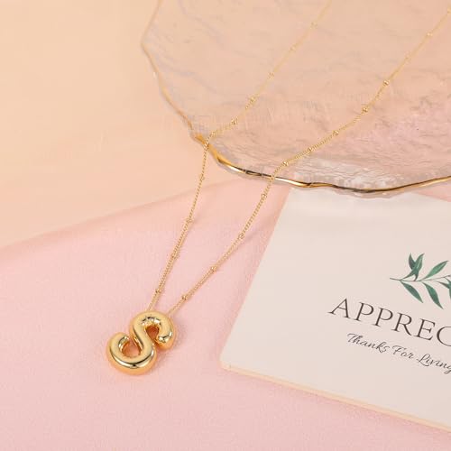 BOXOB Necklace, 14k Gold Plated Balloon Initial Necklace Personalized Balloon Alphabet Pendant Necklaces Jewelry Gift for Women Girls3