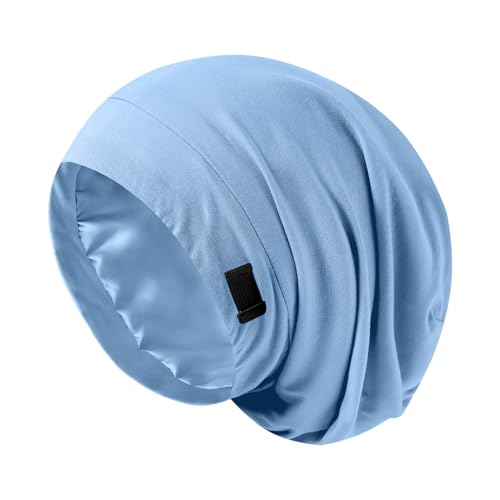 Image of ZHENSILK Silk Bonnet for Sleeping Women, Adjustable Silky Satin Lined Sleep Cap, Silk Hair Wrap Slouch Beanie Hat