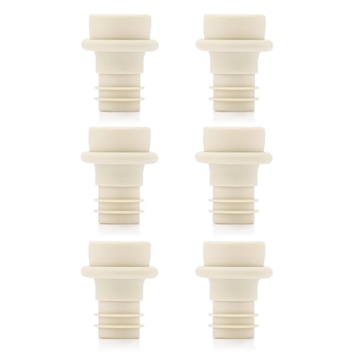 Image of WOTOR Wine Stoppers Vacuum, Silicone Wine Saver & Preserver, 6 Pcs (Cream) | Reusable Bottle Sealer Keeps Fresh