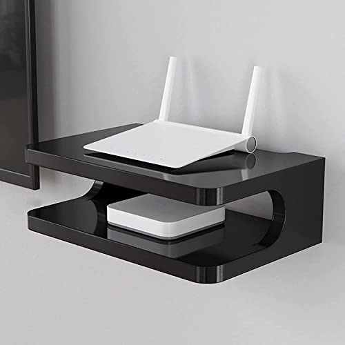 Moderno supporto da parete per console TV e router WiFi, mensola funzionale per lettori DVD, decoder via cavo, router, telecomandi, console di gioco, elegante soggiorno