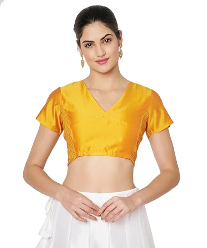 Image of studio rasa Women's Silk Blend Stretchable Crop Top for Festive Wedding Party