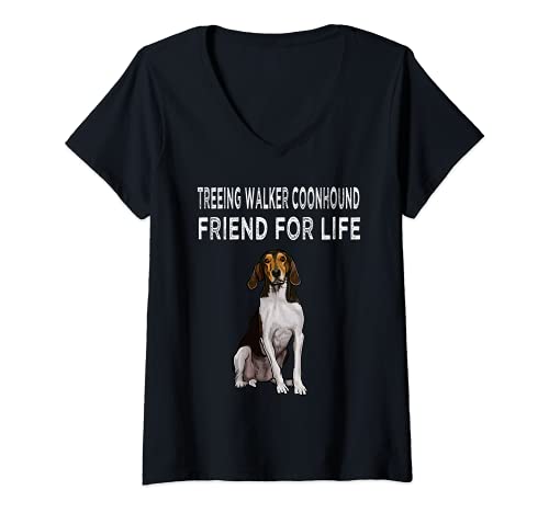Womens Treeing Walker Coonhound Friend For Life Dog Friendship V-Neck T-Shirt, Black