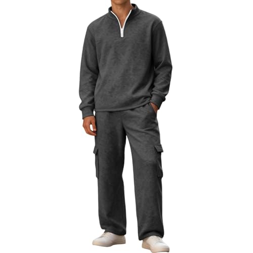 Chandal Hombre Completo, Moda Hombre, Sudadera Sin Capucha y Pantalones Largos Termicas Personalizada Slim Fit Invierno Largo Deportiva New Cremallera 1/4 Chandal Futbol, L