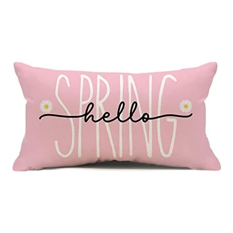 Kithomer Pink Hello Spring Decorations Pillow Cover, 12 x 20 Inch Summer Saying Farmhouse Cushion Case for Sofa Couch(Pink,12''x20'') Cover